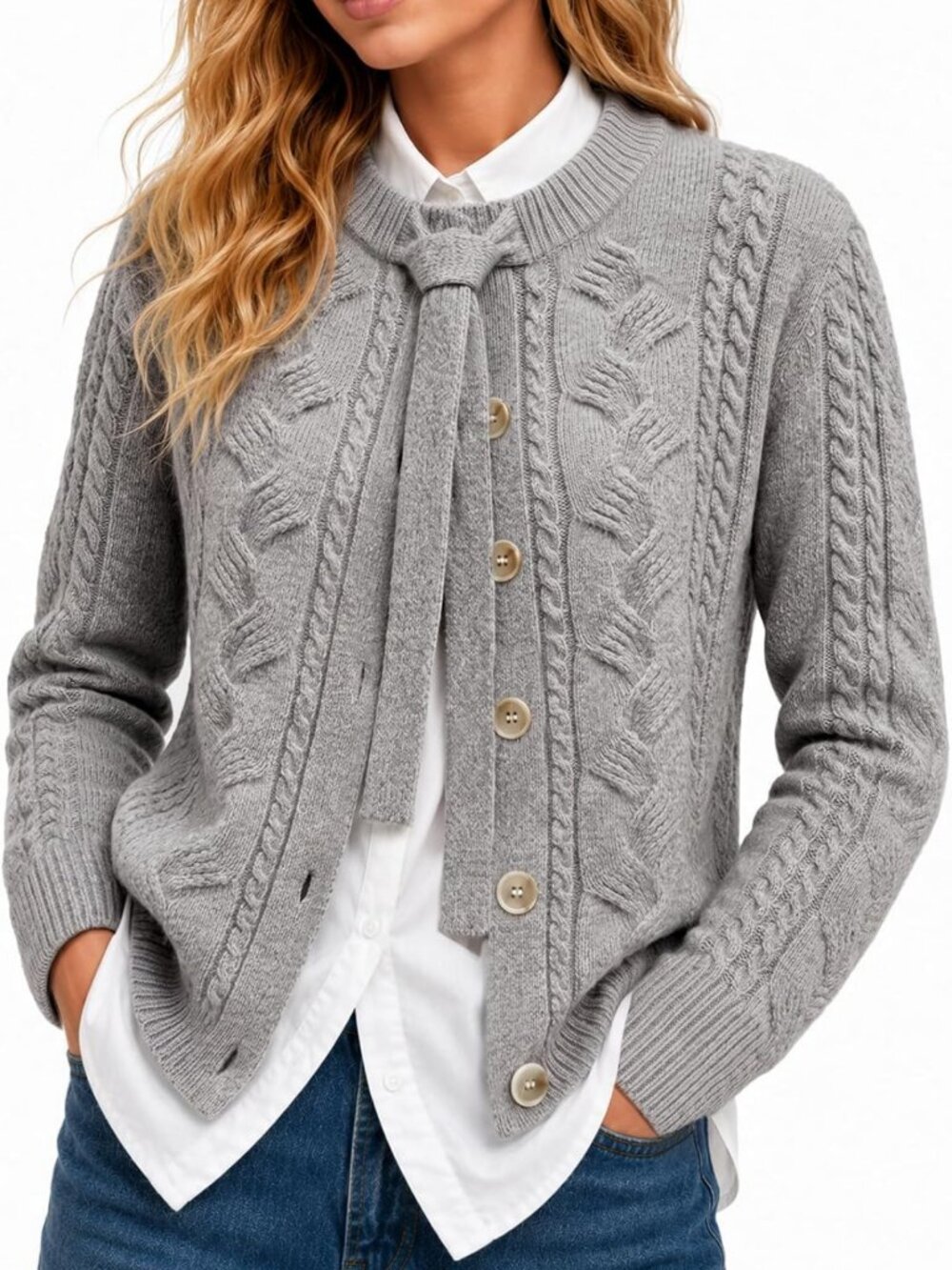Cozy Women's Wool Button-Up Cable Knit Cardigan Sweater - Perfect for Fall!